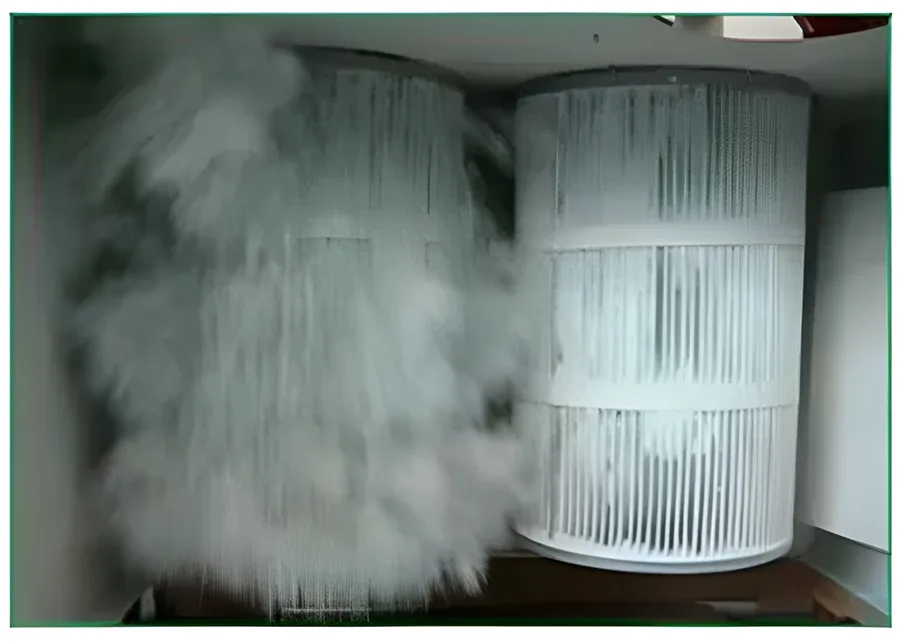 Back blowing and dust removal status